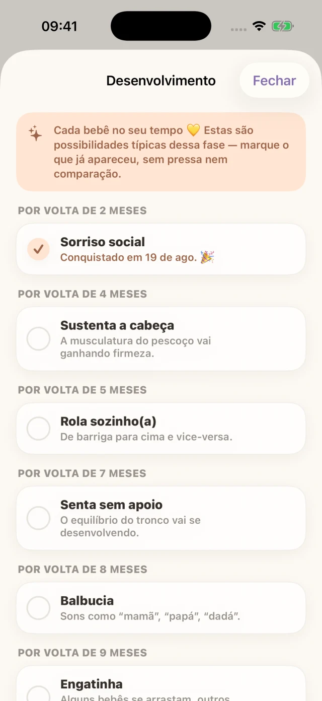 Tela real do Luma: Desenvolvimento, com dados fictícios de Luisa.